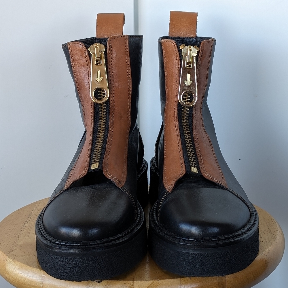 Billi Bi Black Leather Combat Boots - Picture 2 of 8